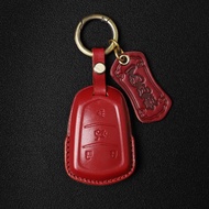 植鞣牛皮汽車鑰匙套 手縫真皮凱迪拉克鑰匙套 紅色