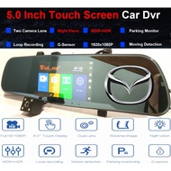 LEON Mazda 5" Touch Screen Rear View Mirror Dual Lens Car Camcorder DVR Camera