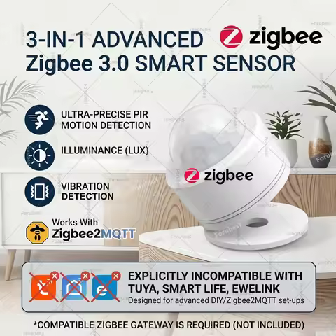 Zigbee 3.0 Smart PIR Motion Sensor 3-in-1 Human Body Movement Detector Illuminance Vibration Sensing