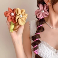 Korean Style Flower Ponytail Telephone Line Hair Tie High Elastic and Durable Hair Rope High-End Bra