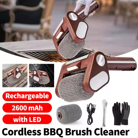 Rechargeable Electric Stainless Steel Roller Grill Cleaner Brush Replaceable Brush Heads Home BBQ Ac