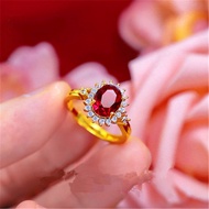 Cincin Emas Asli Kadar 375% Cincin Wanita fesyen Jepun dan Korea ruby ​​cincin berlian mikro wanita 