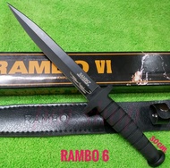 มีด อุปกรณ์เดินป่า  มีดใบตาย แรมโบ้ 6/ RAMBO Vl พร้อมชองหนังร้อย เข็มขัด ยาว (12นิ้ว) มีดอเนกประสงค์ เหมาะกับการเดินป่า แคมป์ปิ้ง สินค้าพร้อมส่ง