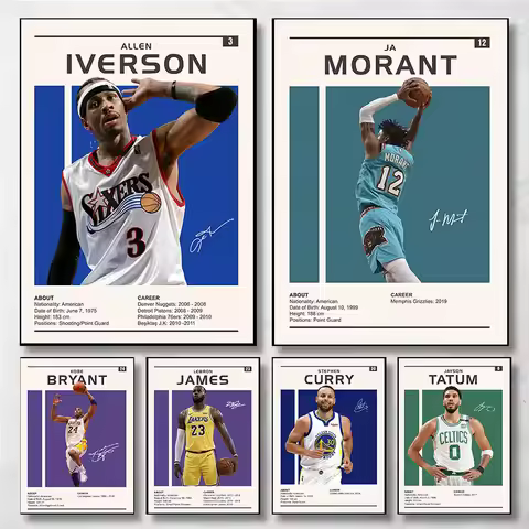 Basketball Athlete Posters Allen Iverson,Kobe Bryant,LeBron James,Stephen Curry Sports Wall Art Man 