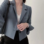 Lovito Casual Blazer Plain Button Pocket Blazer for Women LNE36029 (Khaki/Grey/Off White/Black)