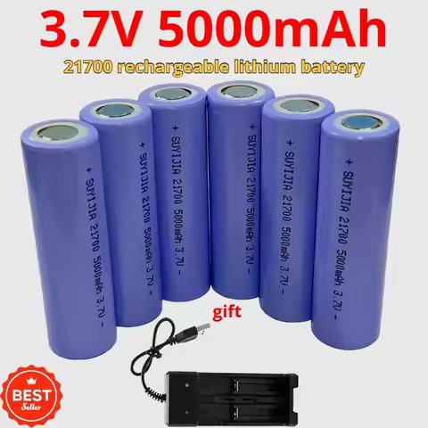 2026 New Cell 21700 Lithium Battery 5000mAh 3.7V 21700 Real Capacity 5000mAh High Power Flashlight 2