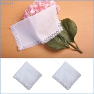 VAT1 Portable Tie-dye Lace Trim Cotton Handkerchief for Woman Man Gentleman White Cotton Handkerchie