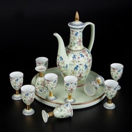 KY-JD Tigil Enamel Wine Set Suit Household Ceramic Wine Pot White Wine Glass Tray Antique Imitation Chinese Style High-E