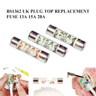 UK plug top ceramic fuses BS1362, available in 13A, 15A, and 20A, replacement switches for BS1362 fu