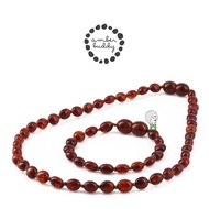 Amber Buddy | XO54C Kalung & Gelang Amber Bayi Cognac Glossy - 32cm & 14cm
