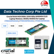 SG Local - Crucial RAM 8GB 16GB 32GB DDR4 3200 MHz SODIMM CL22 1.2V Laptop Memory - CT8G4SFRA32A