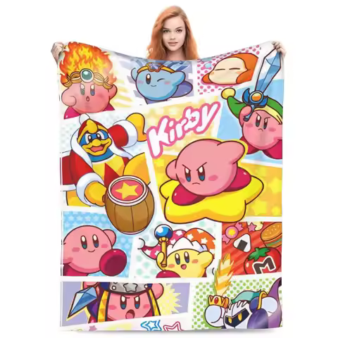Kawaii Kirbys Video Games Flannel Blankets Fashion Throw Blanket for Home Hotel Sofa Plush Thin Quil