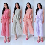 Gingham Peplum Terno Set for Kids Girls | Wide Leg Pants Coordinates Outfit | 7 - 12 yrs old Girl Cl