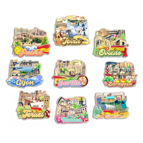 Seville Dos Hermanas Huesca Teruel Zaragoza Gijon Oviedo Palma Jbiza SPAIN Fridge Magnet Travel Souv