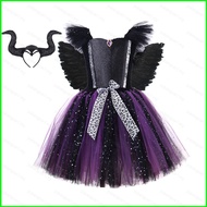 YG Maleficent halloween costume for kids  Animation cosplay Black witch devil role playing dress for