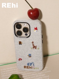 เคสโทรศัพท์มือถือลายผ้าเดนิม REhi ทรงฟาร์ม ปักลายสามมิติ เข้ากันได้กับ iPhone 15 pro Max เปลือกป้องก