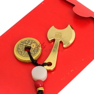 Feng Shui Yellow Brass Hatchet Axe Keychain Amulet