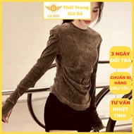 Women's Velvet Shrug Waist T-shirt Round Neck Solid Color Elegant Youthful GOSS GA836 Women's Long S