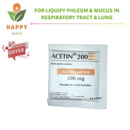 [ Exp 3/2026 ] Acetin 200mg Acetylcysteine 5g ( 1 sachet ) - Liquify Phlegm & Mucus )
