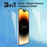 3-in-1 Back Tempered Glass for IPhone 15 Pro Max 15 Plus 11 12 Mini 13 14 Pro Max Front + Back Tempered Glass + Camera Lens Screen Protector Film