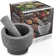 Umien™ Mortar and Pestle Set - 6 Inch – Stone Granite Grinder Bowl Molcajete, Anti-Scratch Protector Included, Use for Kitchen Cooking, preparing Spices, Seasoning, Paste, Pesto, Guacamole, Herbs…