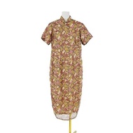 二手 古董訂製 咖啡色 印花 輕薄飄逸 短袖 旗袍 OPF308