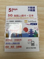 日本5日無限上網卡 (SoftBank/KDDI/Rakuten)