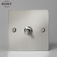 Wall Switch,Vintage Metal Toggle Knob 220V 1/2/3/4Gang.2Way 10A Switch for Living Room Stainless Steel  Panel  Sliver