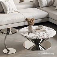 Table Living Room Household Side High-End Sofa Combination Feel Marble Coffee Table Light Round Simp