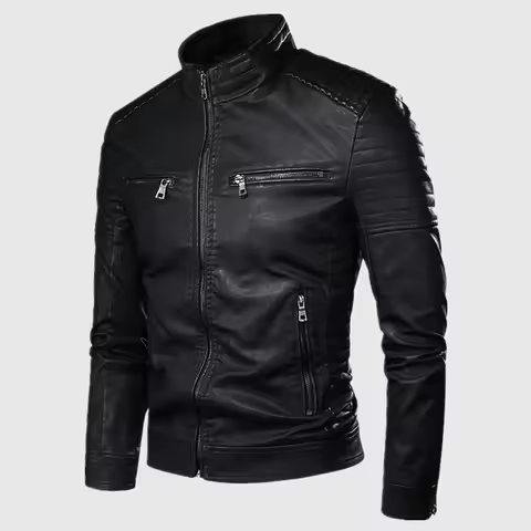 Men's Biker Leather Jacket Stand-up Collar Punk Men Leather Jacket for Outdoor Clothes Leather Jacke