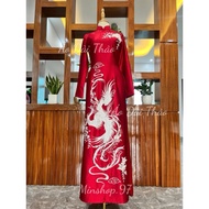 Ao Dai for Mom / Sui Ao Dai / Middle-Aged Ao Dai made of red Ruby silk, meticulously hand-embroidere
