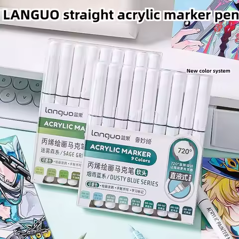LANGUO 240/9 Colors Direct Liquid Acrylic Marker Soft Brush Paint Pen For Manga Graffiti Crafts Art