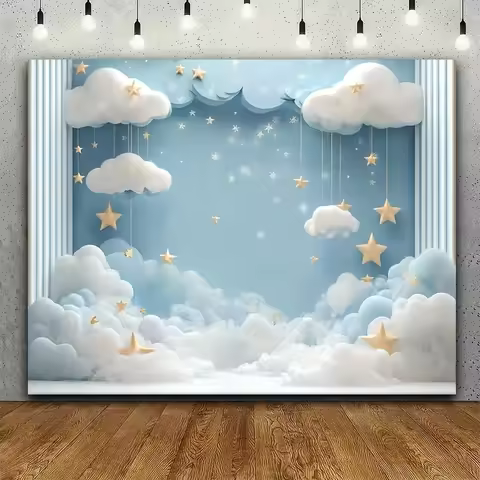 1 piece of dreamy starry polyester background with clouds and star banners, suitable for birthday, s