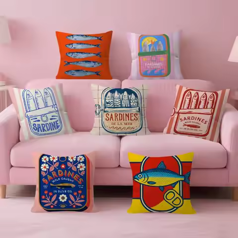 Customized Sardines Cushion Cover Anime Sardines Art Pillow Cushion Cover Pillowcase Living Room Sof