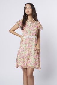 EP เดรสสั้นลายดอกไม้แต่งระบาย ผู้หญิง | Ruffle Sleeve Floral Print Dress | 4703