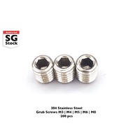 [SG Stock] 200 pcs 304 Stainless Steel Hexagon Socket Grub Screws M3 | M4 | M5 | M6 | M8