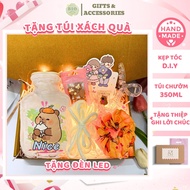 Bộ quà tặng bạn gái túi chườm Labubu Capybara Lotso mix kèm set nguyên vật liệu kẹp tóc handmade
