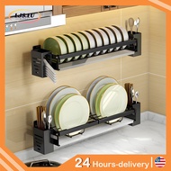 Kitchen Stainless steel Wall-Mounted Dish Rack Dish Drainer Rak pinggan Utensils Rack Holder Plate Storage Organizer