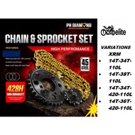 Chain & Sprocket set XRM 14T-34T-110L, 14T-38T-110L, 14T-34T-420-110L, 14T-36T-420-110L PH DIAMOND.