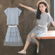 BNS 2PCS (Tshirt+Skirt) girl suit kids girl tshirt kids girl skirt kids girl baby girl clothing t sh