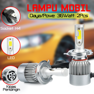 (2 PCS) Lampu Depan Mobil Motor LED Headlight Socket H4 Headlamp Cahaya Terang Putih 12-24 Volt Lamp