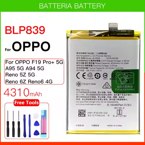 100% Original Genuine capacity BLP839 For A95 5G /A94 5G/RENO 5Z 5G/RENO 6Z Mobile Phone Batteries +