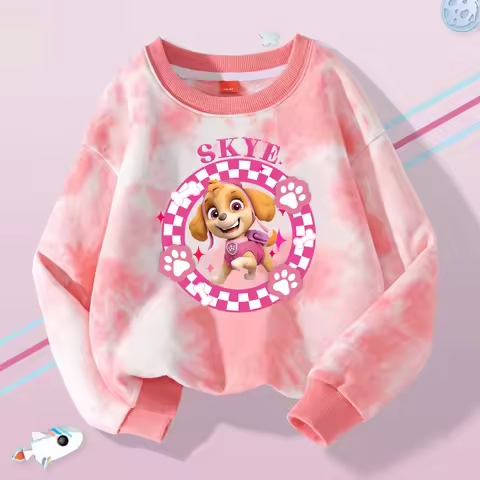 PAW Patrol Child Long Sleeve Sweatshirt Cartoon Chase Skye Print Tie-Dye Pullover Boys Girls Winter