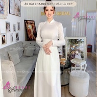 Áo dài cô dâu lụa ngọc 4 tà cổ đính đá ngọc cao cấp áo dài cưới trắng trơn thiết kế