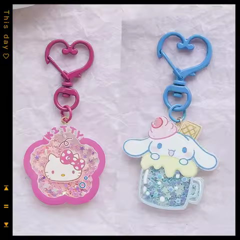Kawaii hello kiity kuromi anime peripherals Sanrio keychain handmade acrylic bag keychain shaker bot