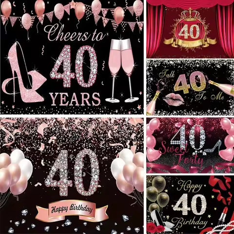 40th Birthday Party Backdrop Black Gold Glitter Balloon Boys Girls 40 Years Old Birthday Bar Mitzvah