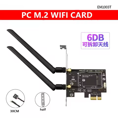 M.2 To PCI Express Wireless Adapter Converter with 2 Antenna 6DP NGFF M2 WiFi Bluetooth Card For Int
