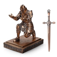 HDMbigmi King s Guard Knight Pen Holder Pen Stand Desk Organizer Accessories Resin Pencil Holder Office and Home with Metal Sword Letter Opener (Copper)