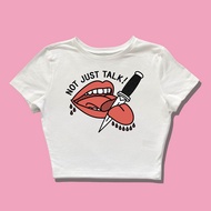 Baby Tee Not Just Talk Y2k Style Crop Tops Tee
