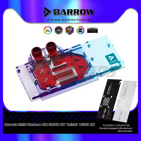 Barrow GPU Watercooler for Asrock AMD Radeon RX 9070 XT TaiChi Graphics Card Water Block 5V ARGB, +B